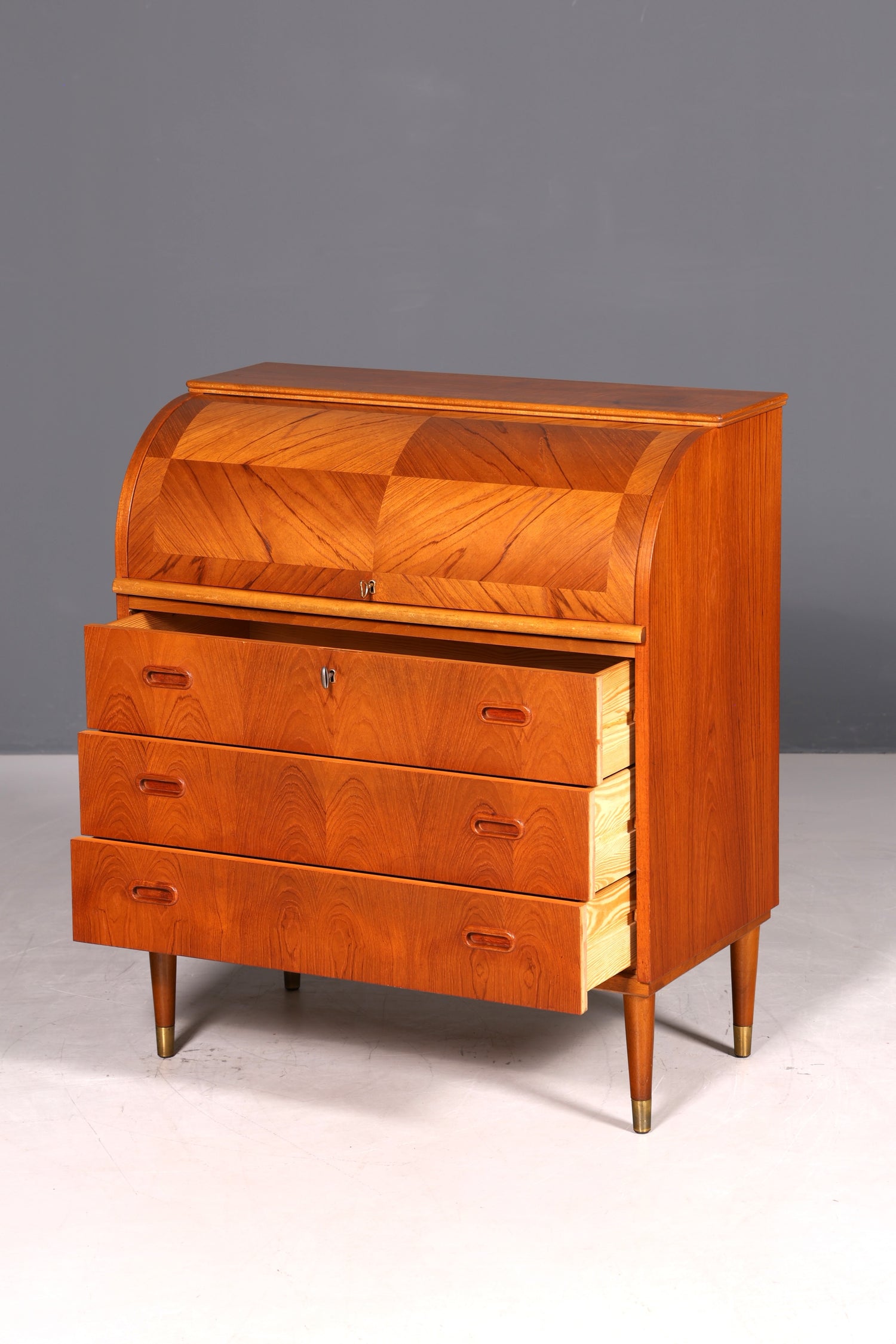 Wunderschöner Mid Century Rollladen Sekretär Danish Design echt Holz Schreibkommode 60er Jahre