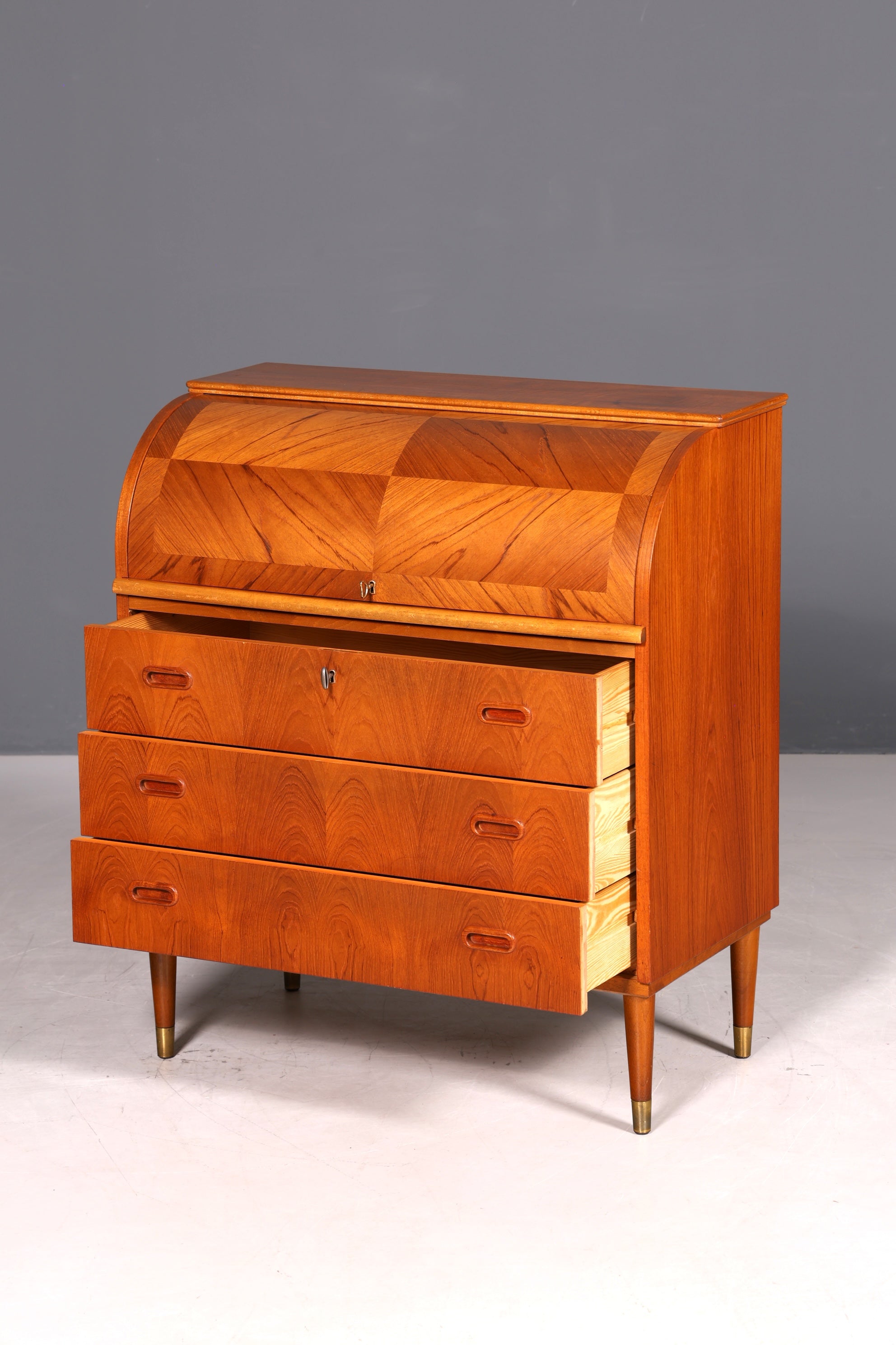 Wunderschöner Mid Century Rollladen Sekretär Danish Design echt Holz Schreibkommode 60er Jahre