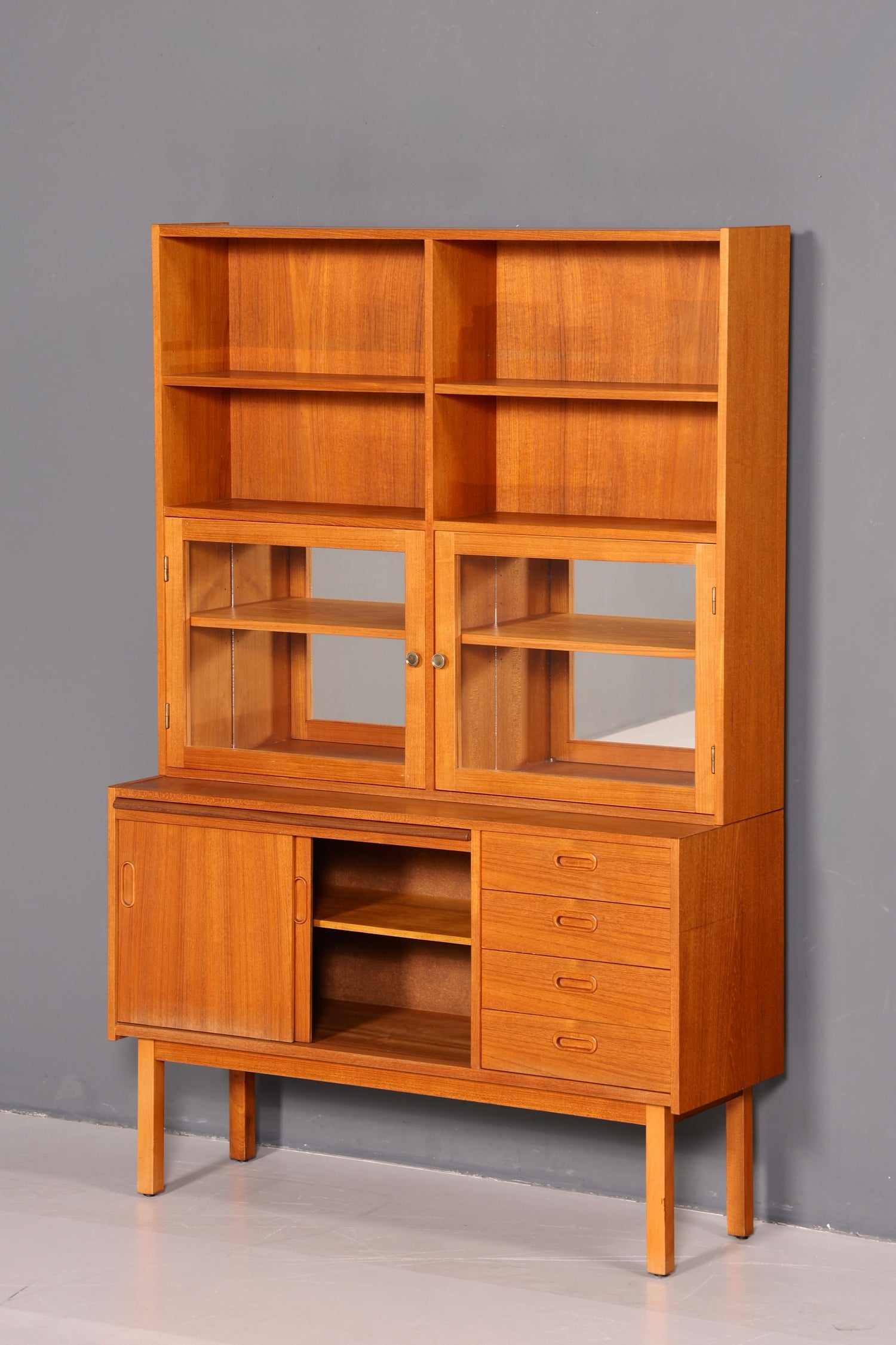 Edles Mid Century Regal Danish Design Sideboard Bücherregal Teak Holz Vitrine Sekretär Schrank Highboard Vintage 60er