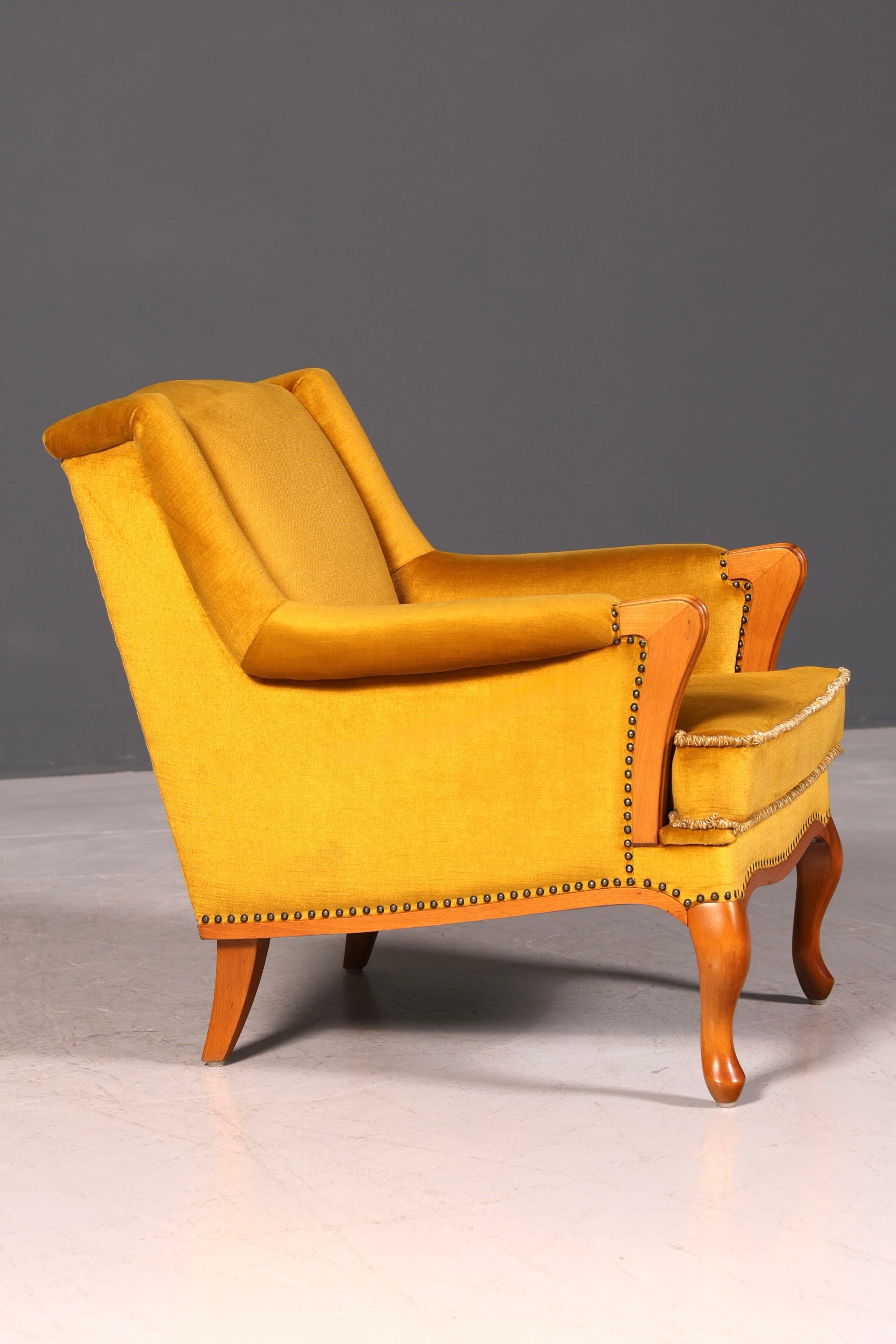 G060 Finish Edler Chippendale Armlehnsessel Barock Stil Sessel Armchair Samt Stoff Sessel