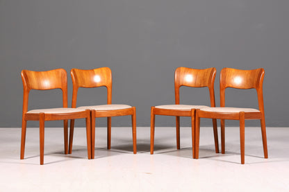 4x Edle Mid Century Stühle der Marke Niels Koefoed Koefoeds Hornslet Modell 177 Teak Stuhlset Danish Design Esszimmerstühle Küchenstühle