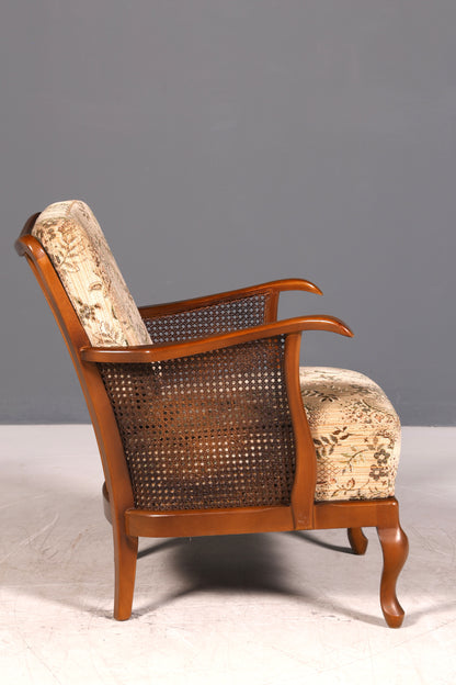 Eleganter Chippendale Armlehnstuhl Polstersessel Wiener Geflecht Antik Stil Salonstuhl Sitzmöbel