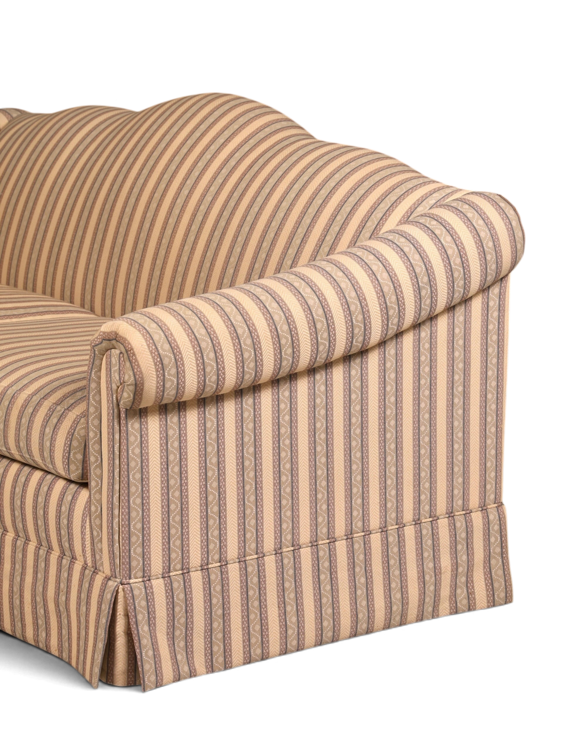 Hauptstadt Möblerei Drexel Heritage 3-Sitzer Sofa mit klassischem beigem Streifenmuster und gerollten Armlehnen