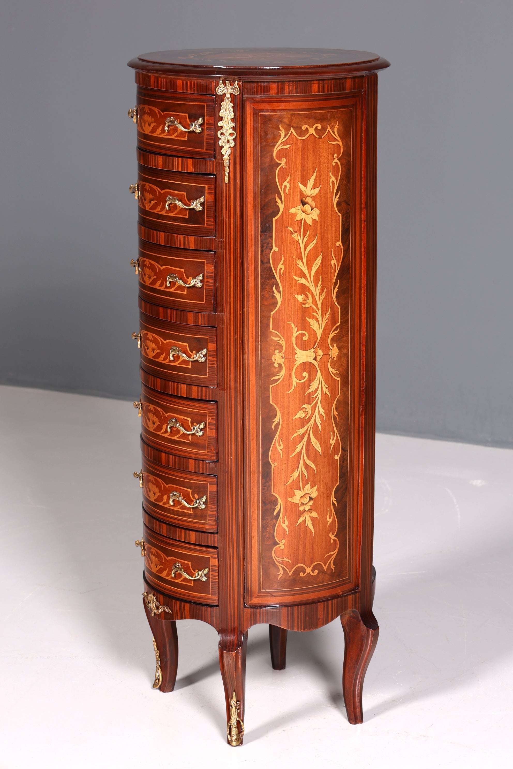 Traumhafte Barock Stil Kommode Vertiko Intarsien Schubladenkommode 7-Schübige Kommode