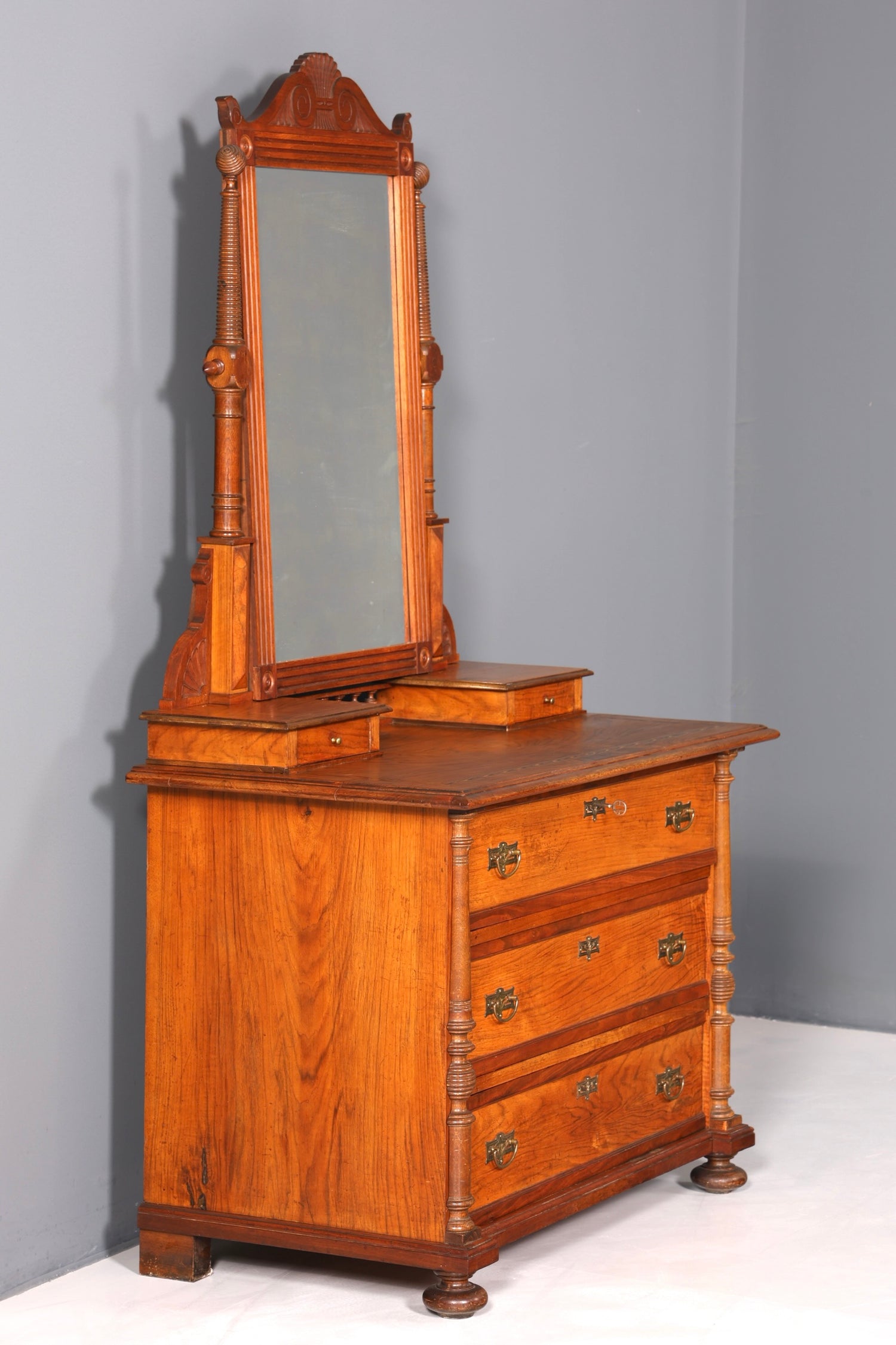 F972 Finish cm Traumhafte Louis Philippe Kommode mit Spiegelaufsatz Gründerzeit Holz Schrank Antik Flurschrank um 1880