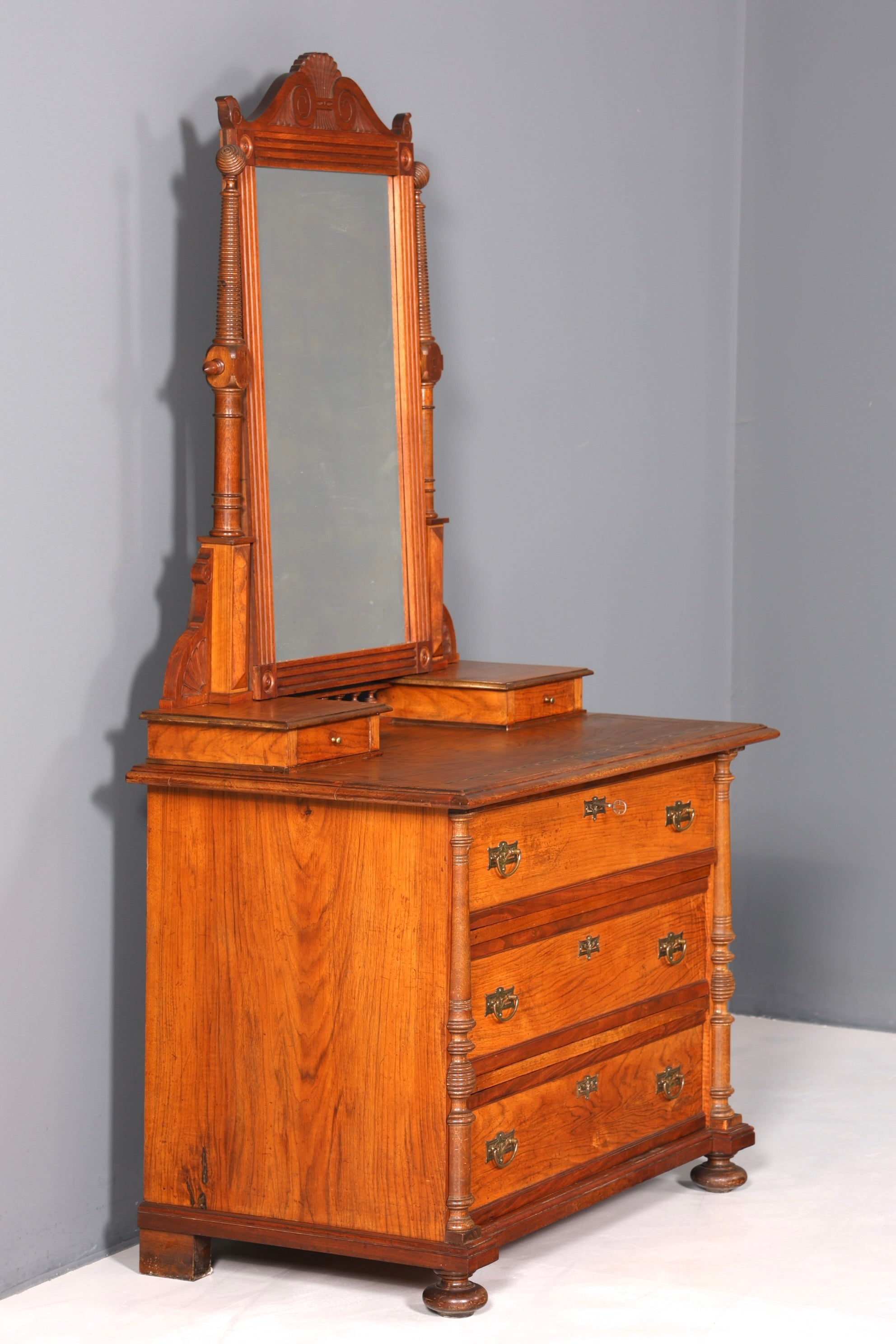 F972 Finish cm Traumhafte Louis Philippe Kommode mit Spiegelaufsatz Gründerzeit Holz Schrank Antik Flurschrank um 1880