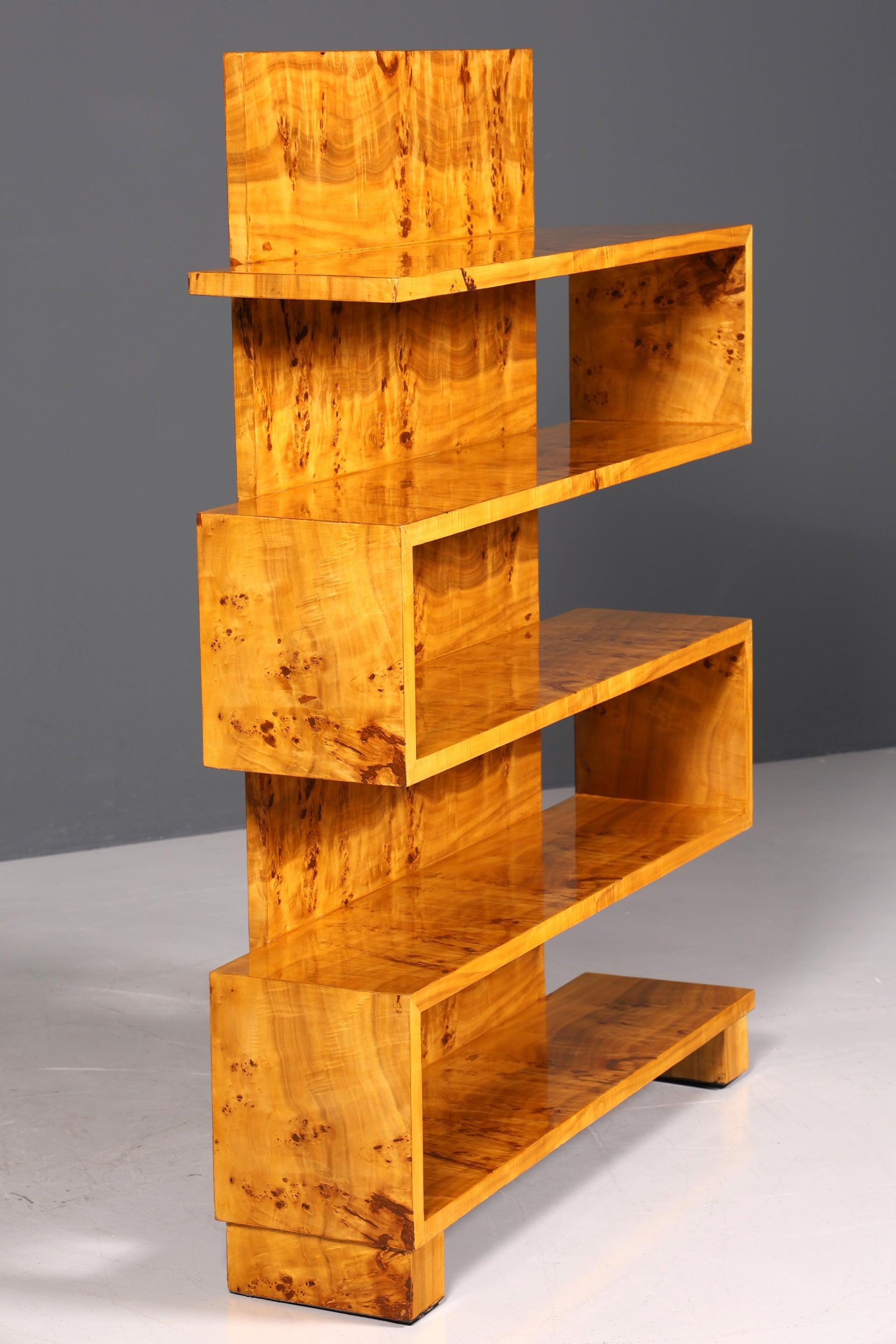 Dreamlike Art Deco style birch bookcase, luxury furniture, cult cabinet shelf.