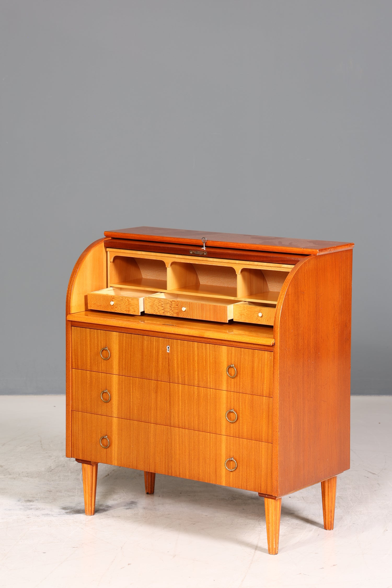 Stilvoller Mid Century Rollladen Sekretär echt Holz Büro Schrank Vintage Schreibkommode