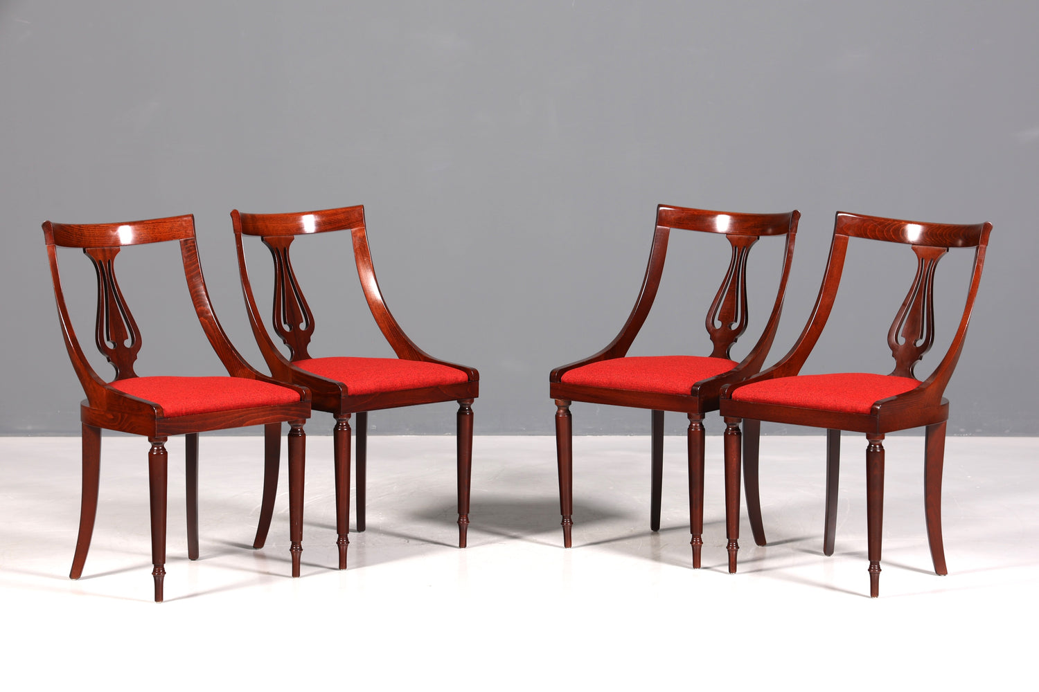 4x Edle Englische Stühle Englisch Gondelstuhl Set Dining Chairs Antik 60s Mahagoni Küchenstühle Stuhlset