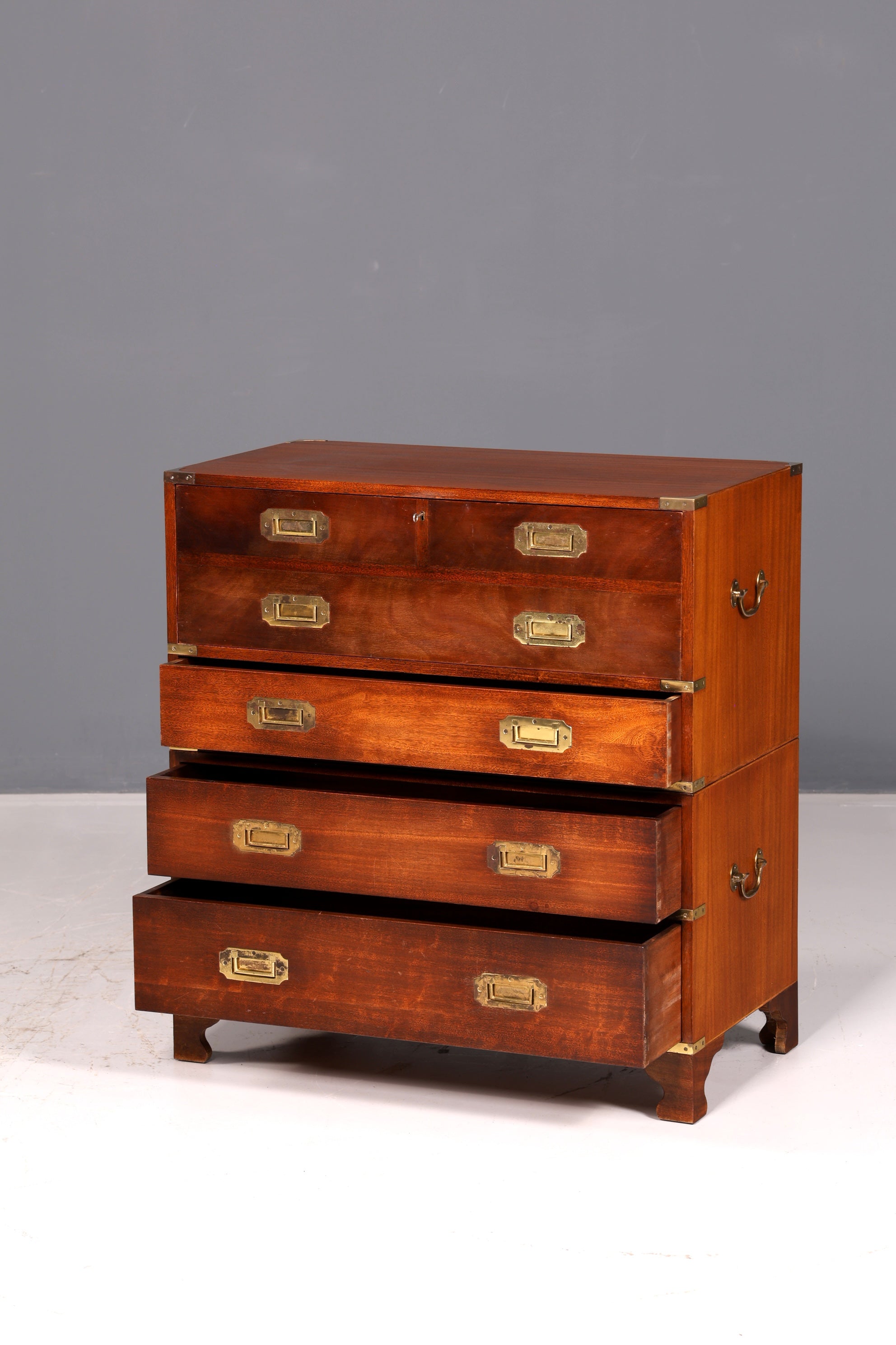 Prachtige maritieme Engelse secretaire-schrijfcommode met echt leren blad, antiek vintage