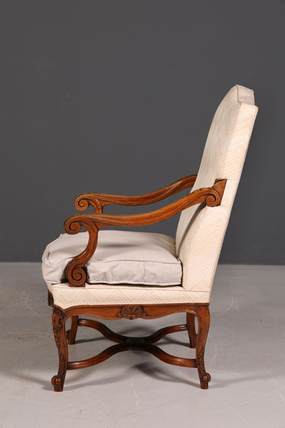 Edere Louis-Philippe-armleunstoel uit de Gründerzeit, antieke stoel, secretairestoel, gestoffeerde fauteuil, 2 van 2