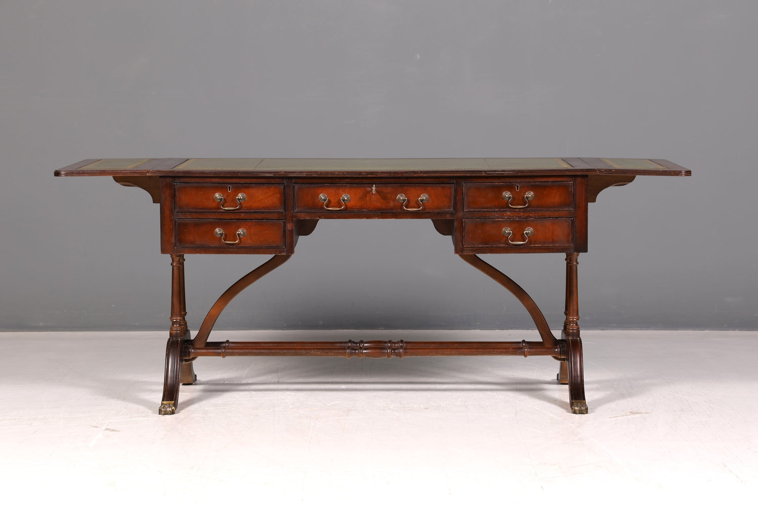 Wunderschöner Englischer Schreibtisch Regency Klappschreibtisch Echt Lederauflage Mahagoni 60s Bürotisch