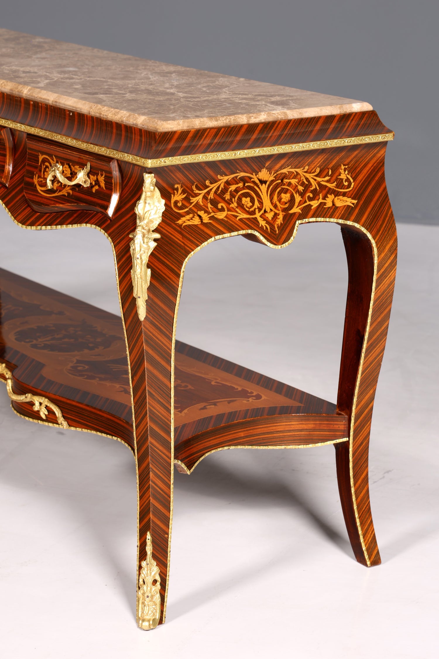Dreamy Baroque style console table, marble, antique style inlaid console