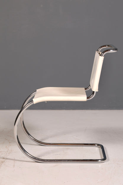 Edler Original Knoll International Freischwinger Stuhl MR Chair Mies van der Rohe Chrom Leder Weiß Bauhaus Sekretär Stuhl Esszimmer Stuhl 1 von 2