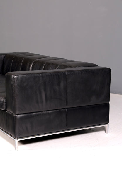 Edles MaxDivani Echtleder Sofa 3-Sitzer Designer Couch Italienisch Ledersofa Schwarz