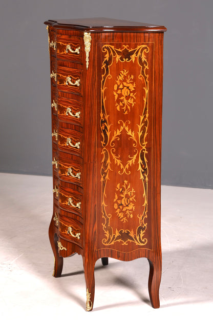 Stilvolles Barock Stil Louis XV Highboard Intarsien Vertiko Kommode Schubladenkommode