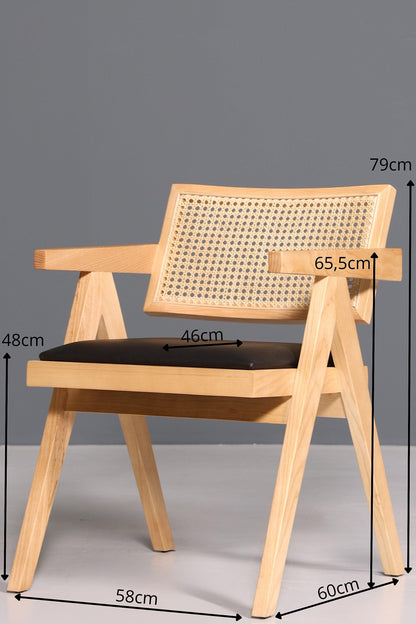 Sehr edler Korbgeflecht Stuhl "Vienna Wood +" Armlehnsessel Bauhaus Relax Lounge Chair Stuhl Esszimmer Stuhl Küchenstuhl
