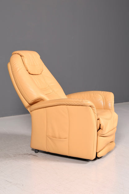Prachtige Himolla-relaxfauteuil van echt leer, beige tv-fauteuil, relaxfauteuil met ligfunctie, vintage