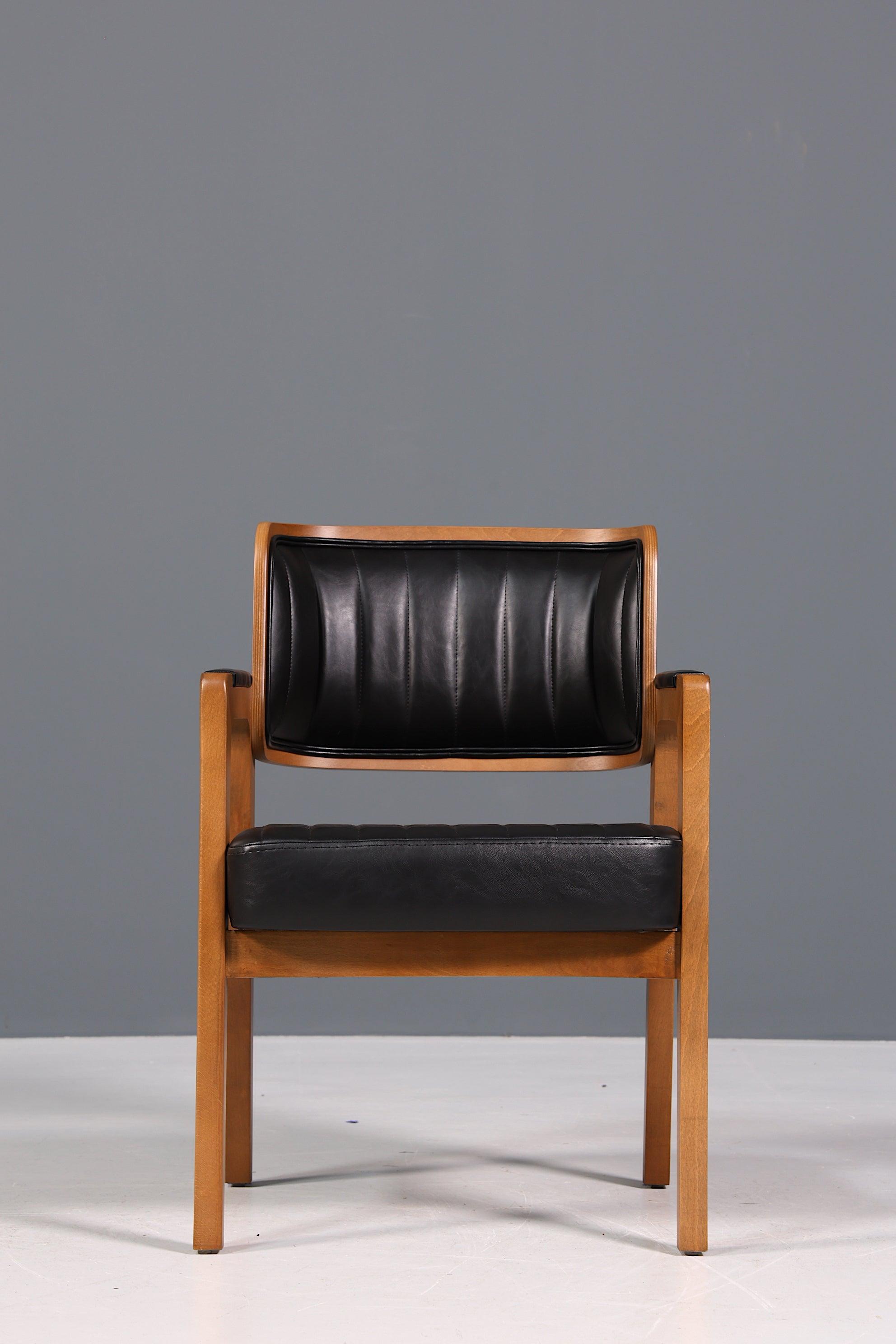 Edler Armlehnstuhl "LIMA" Esszimmerstuhl mit Korbgeflecht Schwarz Leder Armlehnstuhl Küchenstuhl Polsterstuhl