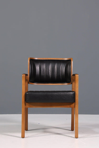 Edler Armlehnstuhl "LIMA" Esszimmerstuhl mit Korbgeflecht Schwarz Leder Armlehnstuhl Küchenstuhl Polsterstuhl