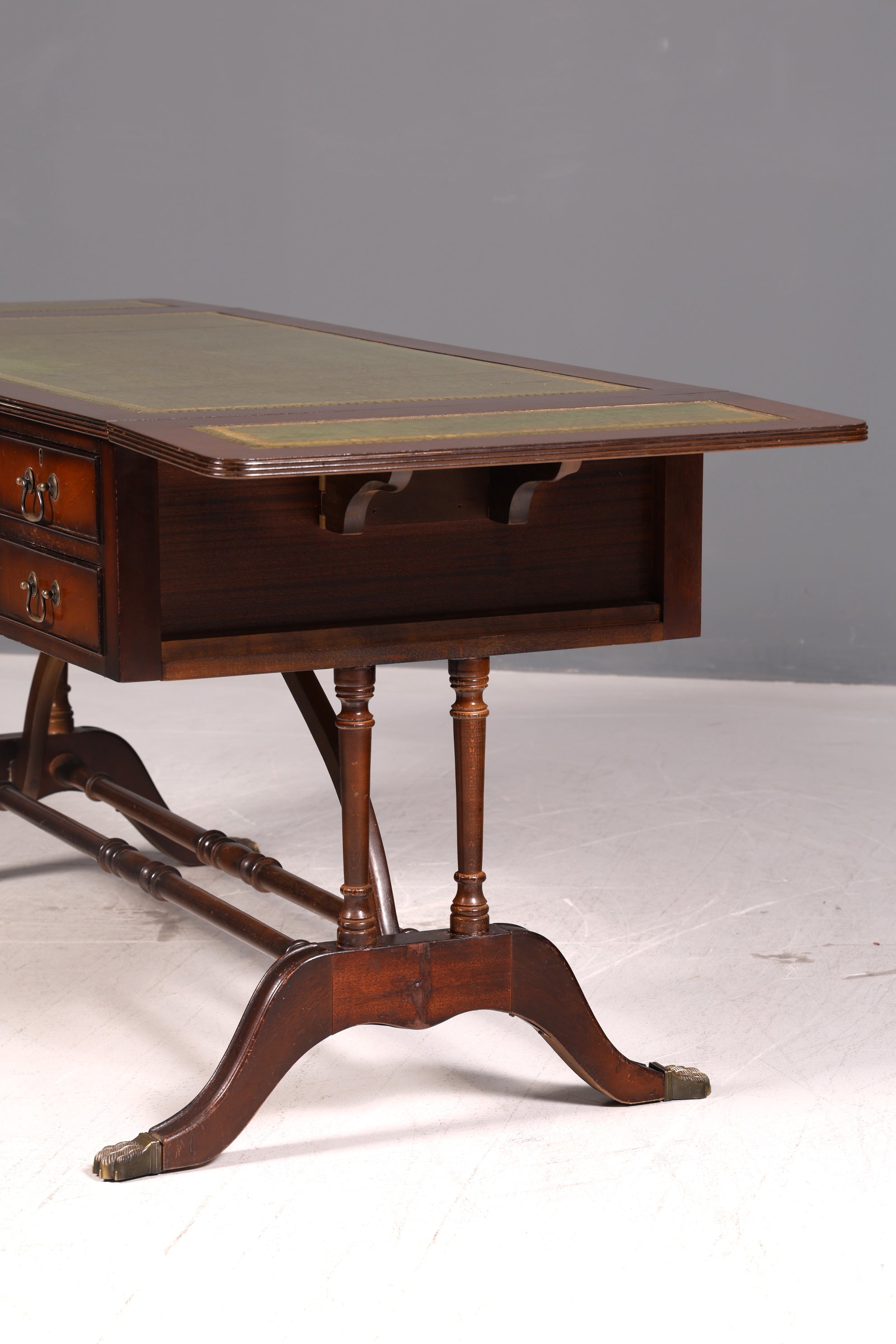 Wunderschöner Englischer Schreibtisch Regency Klappschreibtisch Echt Lederauflage Mahagoni 60s Bürotisch