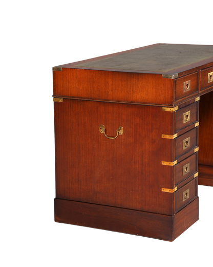 Stilvoller Maritimer Schreibtisch Englischer Military Bürotisch Office Table mit echt Lederauflage