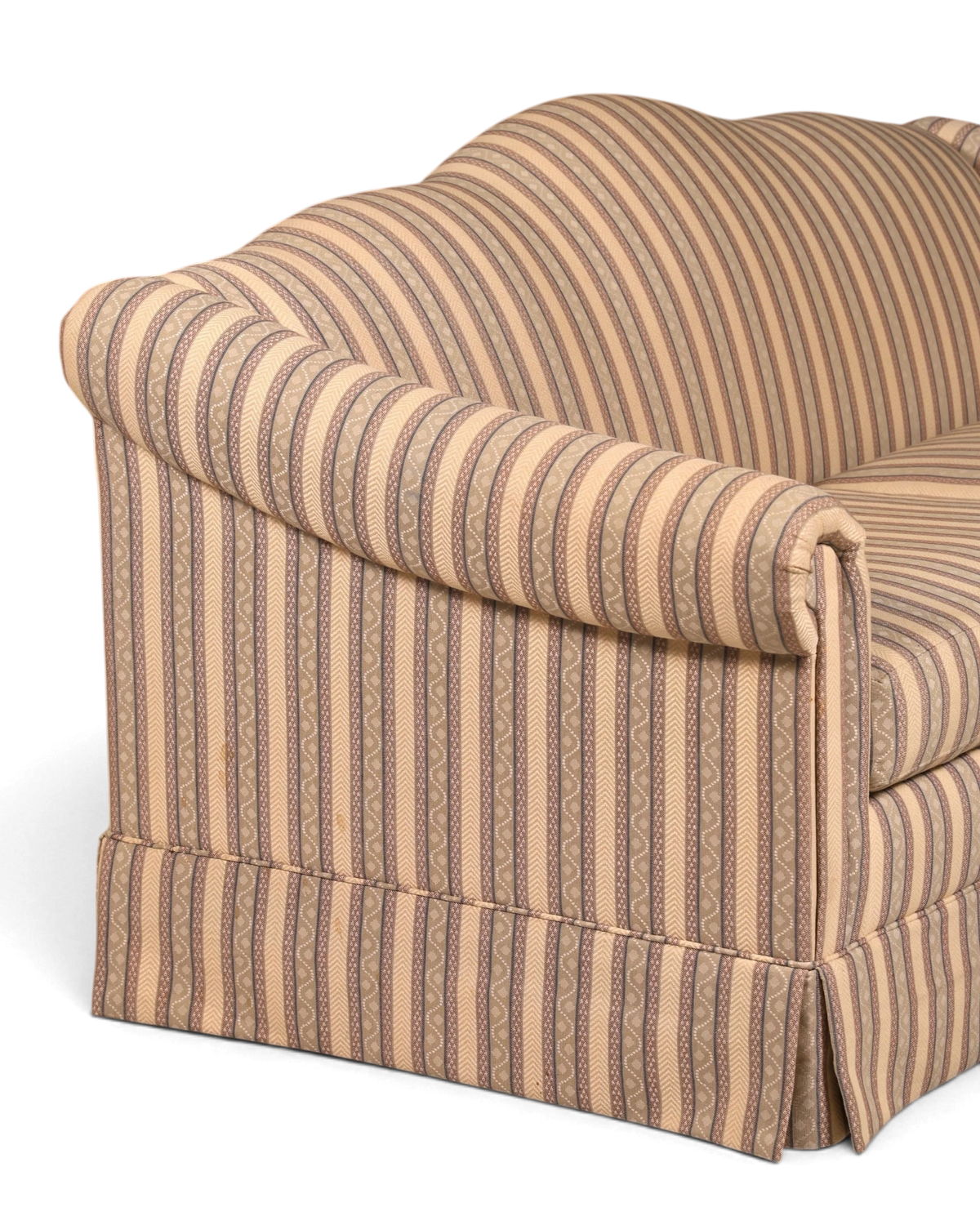Hauptstadt Möblerei Drexel Heritage 3-Sitzer Sofa mit klassischem beigem Streifenmuster und abgerundeten Armlehnen