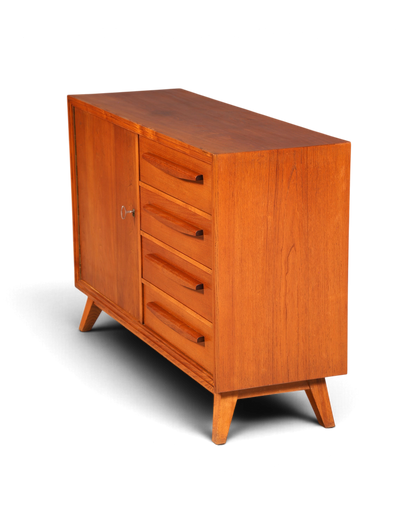 Hauptstadt Möblerei Mid Century Sideboard aus Echtholz mit Schubladen und Schranktür im Vintage Design