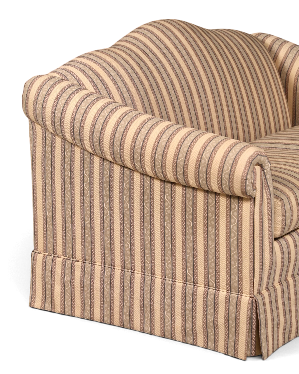 Hauptstadt Möblerei Drexel Heritage 2-Sitzer Sofa mit klassischem beigem Streifenmuster und gepolsterten Armlehnen