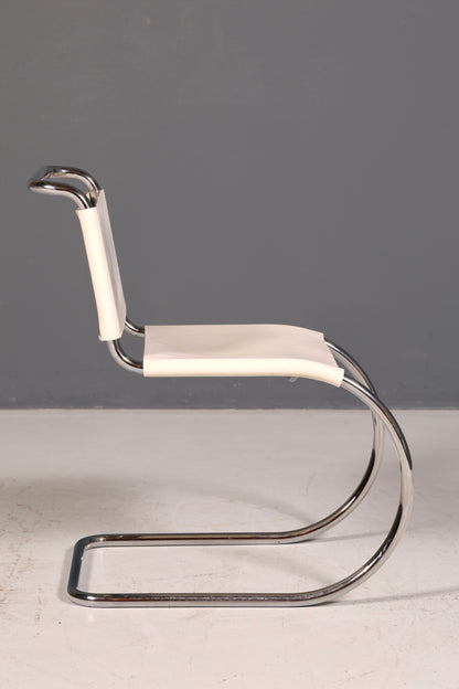 Edler Original Knoll International Freischwinger Stuhl MR Chair Mies van der Rohe Chrom Leder Weiß Bauhaus Sekretär Stuhl Esszimmer Stuhl 1 von 2