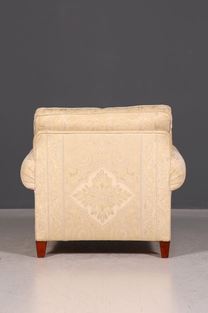 Wunderschöner Englischer Sessel Creme Gold Stoff Clubsessel Armlehnsessel Landhaus Loungesessel Vintage
