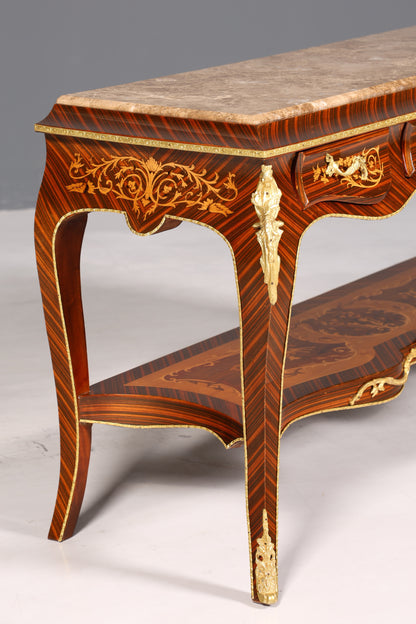 Dreamy Baroque style console table, marble, antique style inlaid console
