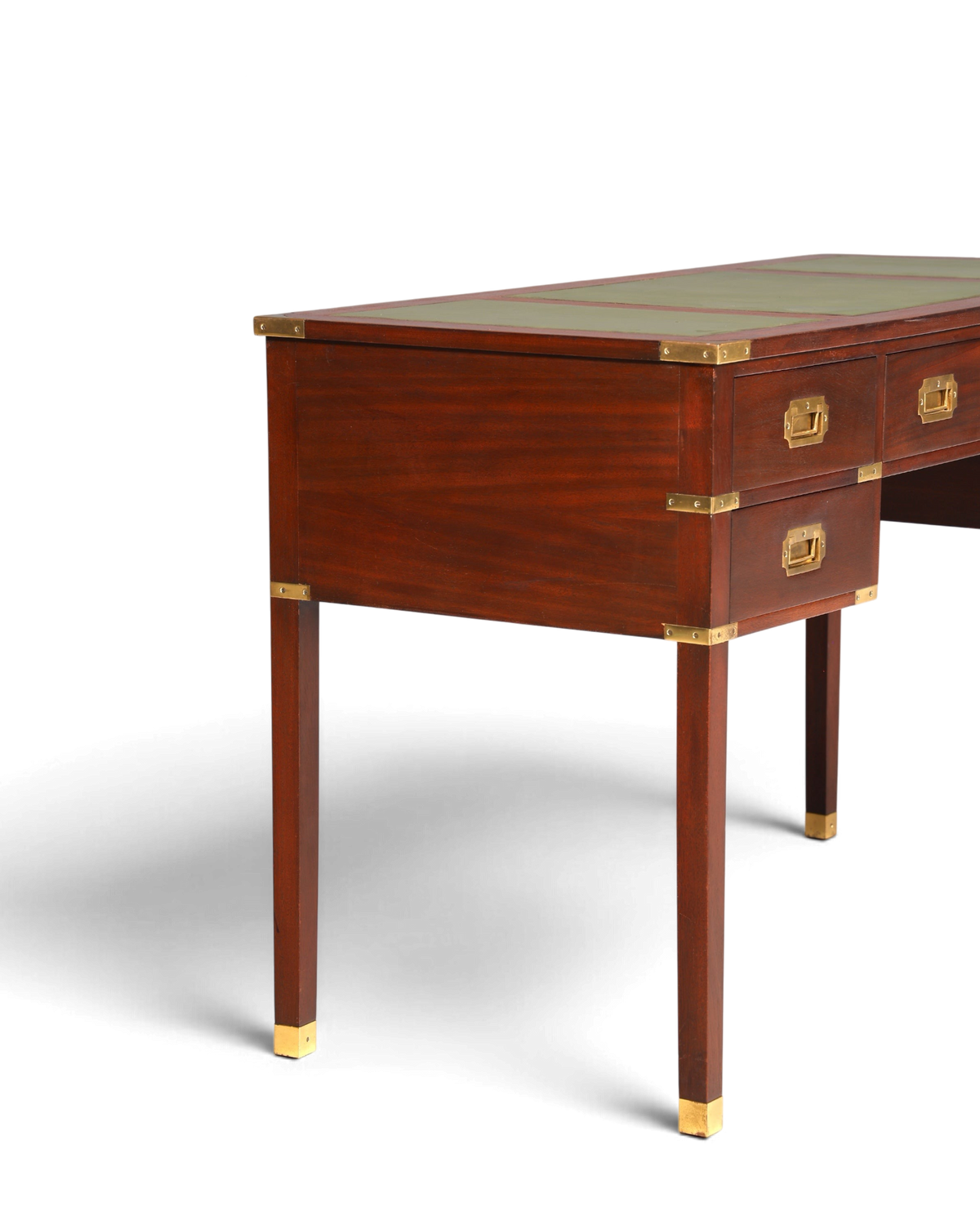 F945 Finish Edler Maritimer Schreibtisch Englischer Military Chest Bürotisch Office Table mit echt Lederauflage