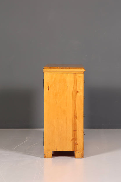Ediele antieke ladekast van zacht hout met messing beslag, massief hout, vintage