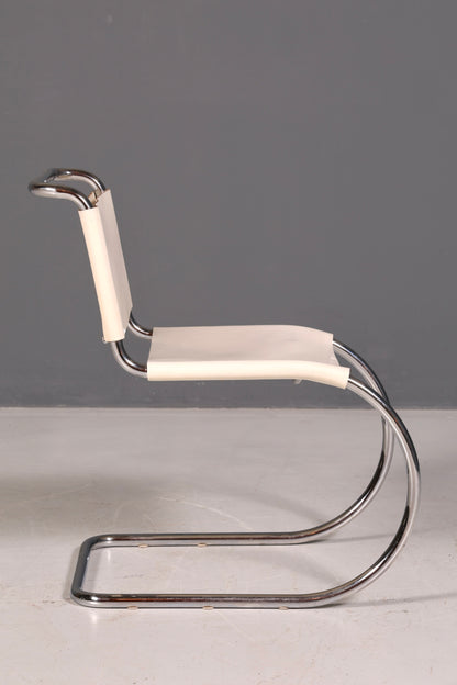 Edler Original Knoll International Freischwinger Stuhl MR Chair Mies van der Rohe Chrom Leder Weiß Bauhaus Designklassiker Sekretär Stuhl Esszimmer Stuhl 2 von 2