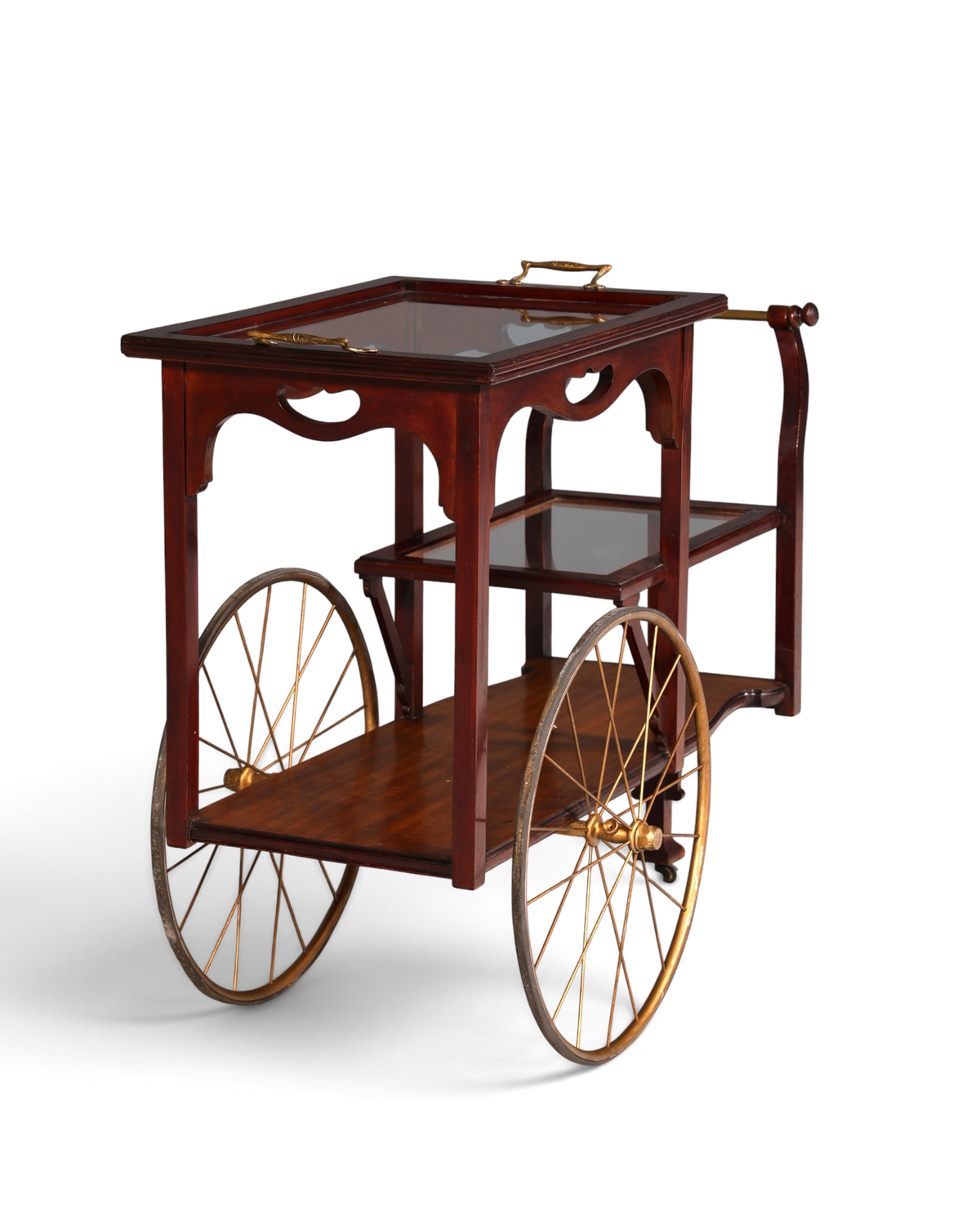Wunderschöner filigraner Jugendstil Servierwagen Antik Glas Barwagen Teewagen um 1910