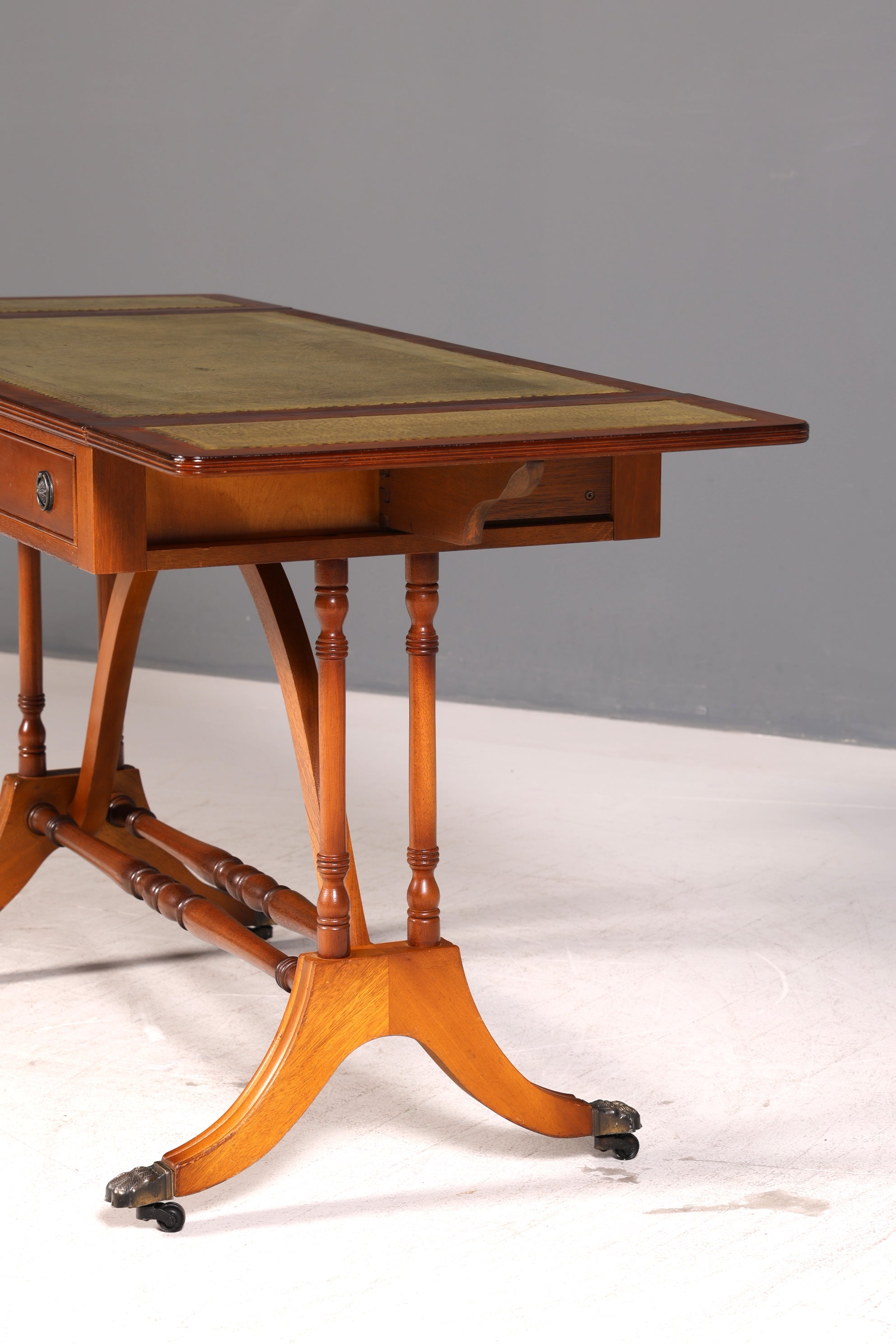 Wunderschöner Englischer Schreibtisch Regency Klappschreibtisch Echt Lederauflage Eibe Bürotisch Sofatisch Antik