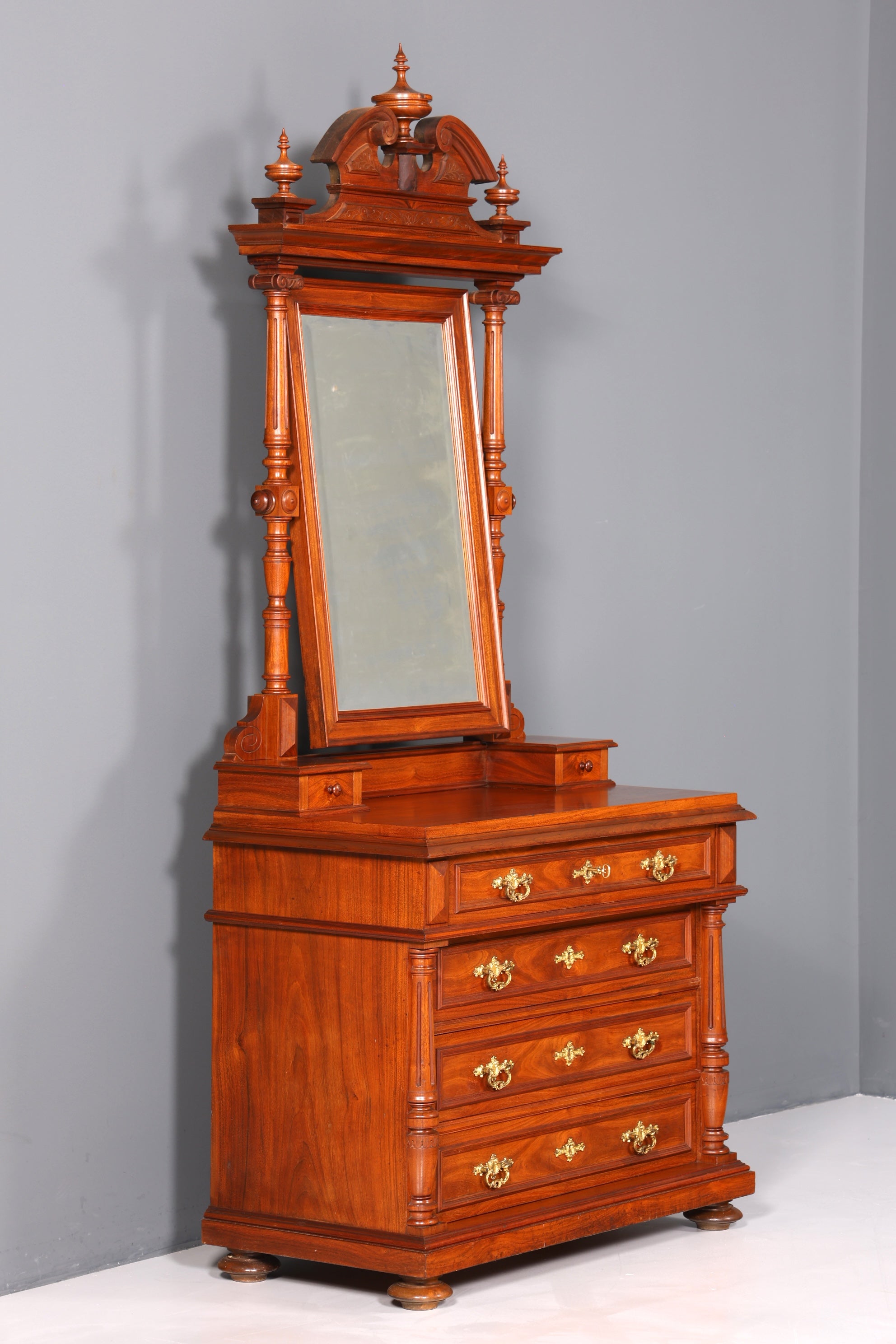 Edle Louis Philippe Kommode mit Spiegelaufsatz Gründerzeit Frisierkommode Holz Schrank Antik Flurschrank um 1880