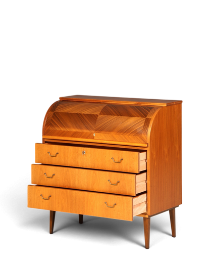Stilvoller Mid Century Rollladen Sekretär echt Holz Büro Schrank Vintage Schreibkommode