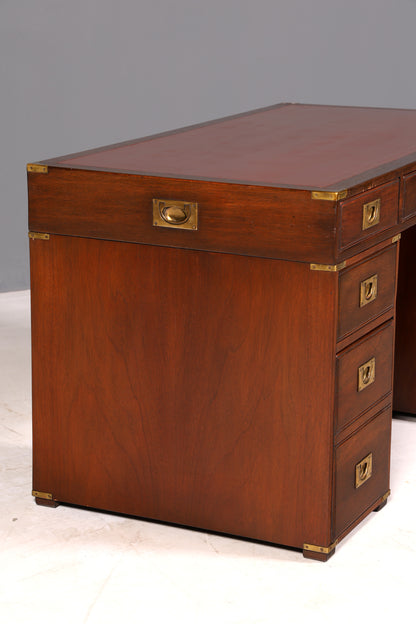 Edler Maritimer Schreibtisch Englischer Military Chest Bürotisch Office Table echt Lederauflage