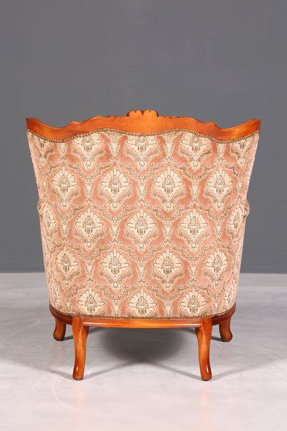 F901 Finish cm Edler Chippendale Armlehnsessel Barock Stil Sessel Armchair Samt Stoff Sessel