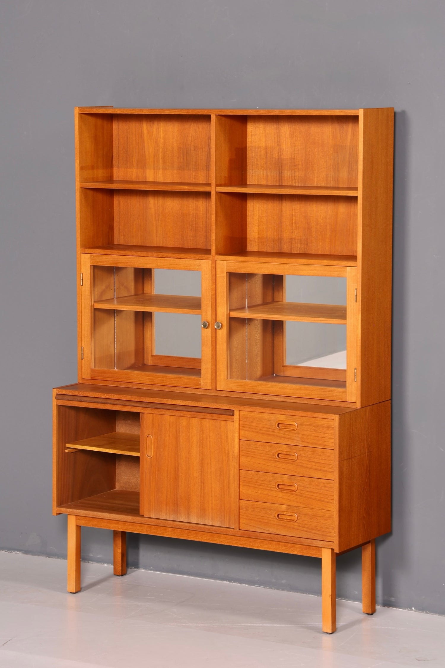 Edles Mid Century Regal Danish Design Sideboard Bücherregal Teak Holz Vitrine Sekretär Schrank Highboard Vintage 60er