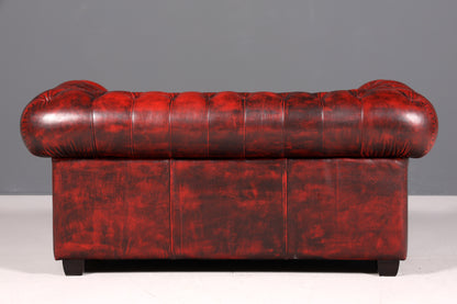 Wunderschönes Original Chesterfield 2er Sofa Englisch Oxblood Leder 2- Sitzer Couch 1 von 2