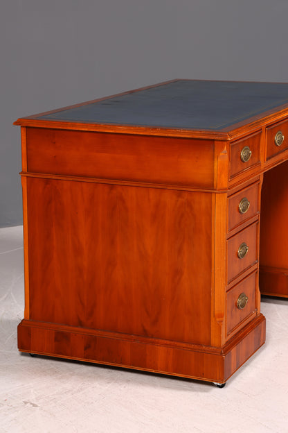 Wunderschöner Original Heldense Englischer Schreibtisch Eibe Echt Lederauflage Bürotisch Office Desk