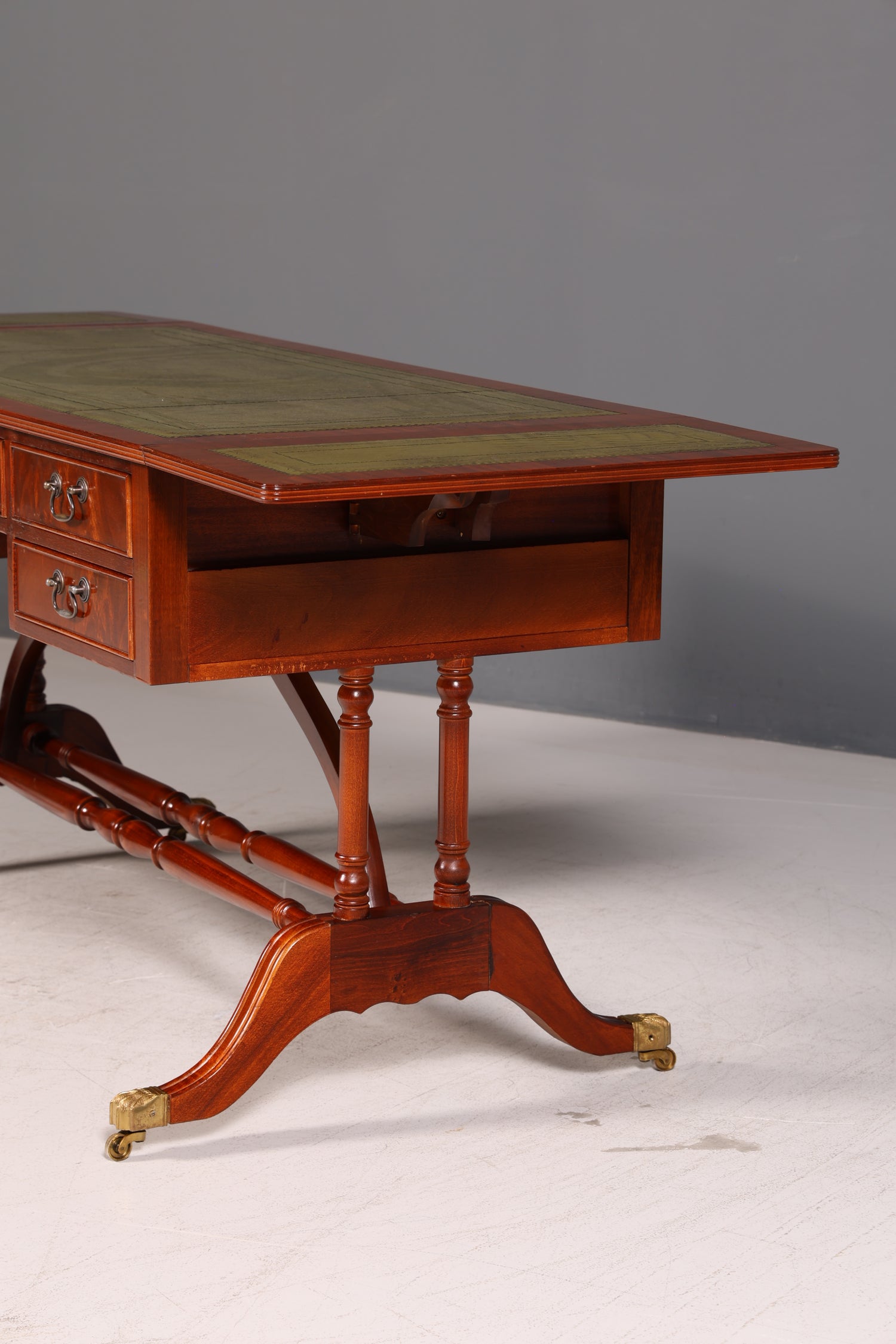 Wunderschöner Englischer Schreibtisch Regency Klappschreibtisch Echt Lederauflage Mahagoni Sofatisch Antik Stil Bürotisch