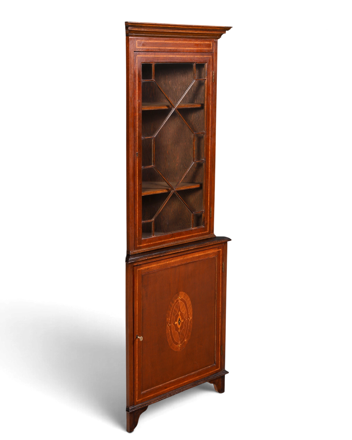 G577 Finish cm Wunderschöne Englische Eckvitrine Mahagoni Antik 60s echt Holz Schrank Eckschrank Glasvitrine (Kopie)