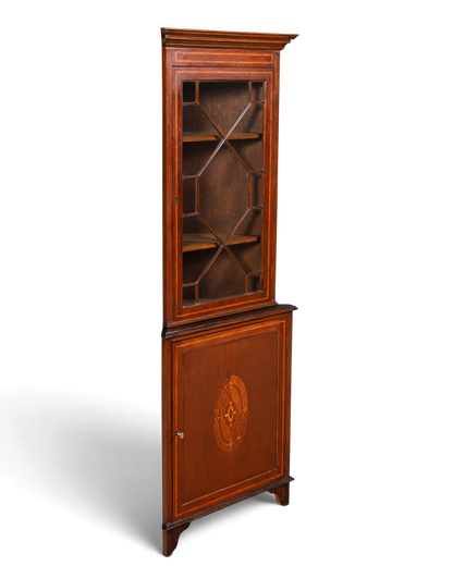 G577 Finish cm Wunderschöne Englische Eckvitrine Mahagoni Antik 60s echt Holz Schrank Eckschrank Glasvitrine (Kopie)