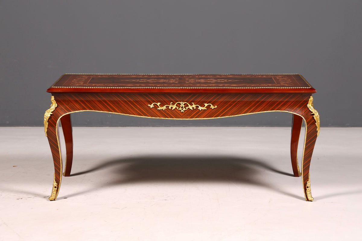Prachtige barokke salontafel met inlegwerk, antiek messing, voor de woonkamer