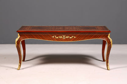 Prachtige barokke salontafel met inlegwerk, antiek messing, voor de woonkamer