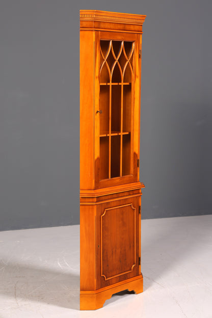 Wunderschöne Englische Eckvitrine Antik 60s echt Holz Eibe Schrank Eckschrank Glasvitrine Vitrine